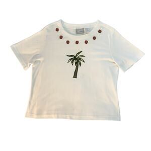 Blair Vintage White Palm Tree Short Sleeve Shirt Womens Size M